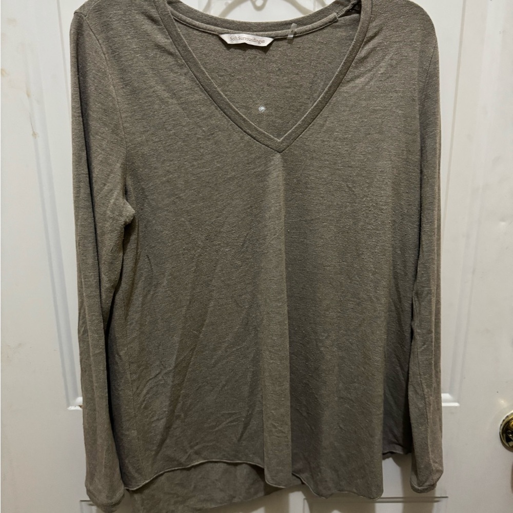 Soft Surroundings Taupe Long Sleeve V-Neck Top